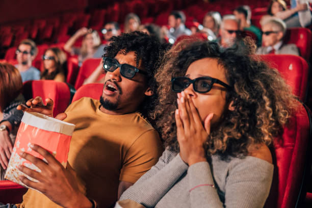 istock Scared couple with 3D glasses at cinema 1055694074