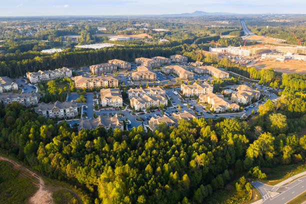 Aerial view of suburban communities in downtown alpharetta georgia stock photo