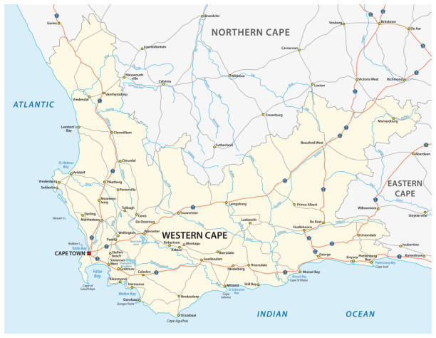 illustrazioni stock, clip art, cartoni animati e icone di tendenza di mappa stradale della provincia del capo occidentale del sudafrica. - provincia del capo occidentale