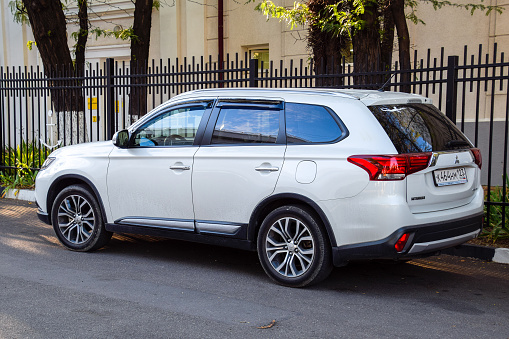 Novorossiysk, Russia - September 29, 2018: Car Mitsubishi Outlander parked at the edge of the roadway.