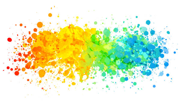 Bright rainbow paint splash Rainbow paint splatter on white background watercolor splash stock illustrations
