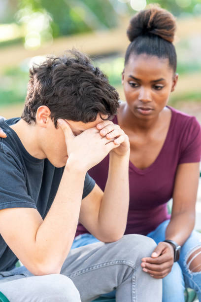 istock Diverse young couple, he is very stressed 1055704988