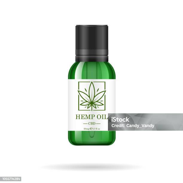 Realistic Green Glass Bottle With Hemp Oil Mock Up Of Cannabis Oil Extracts In Jars Medical Marijuana Logo On The Label Vector Illustration Stock Illustration - Download Image Now