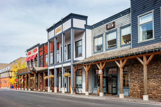 Businesses in downtown Jackson Wyoming USA Stock photograph of a row of traditionally built businesses in downtown Jackson, Wyoming, USA. jackson hole photos stock pictures, royalty-free photos & images