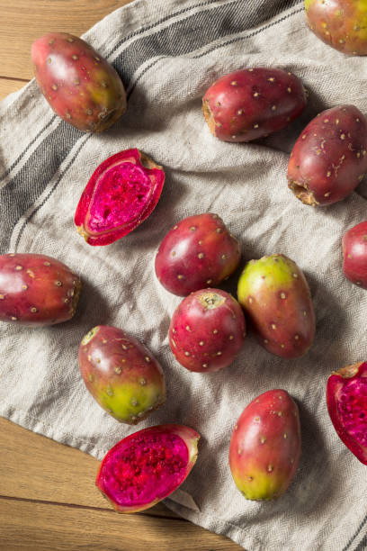 Organic Red Prickly Pears Organic Red Prickly Pears Ready to Eat nopal fruit stock pictures, royalty-free photos & images