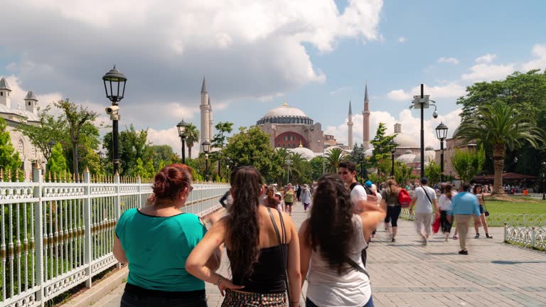 Timelapse: Traveler Crowd at The Hagia Sophia Mosque in old town square Istanbul Turkey