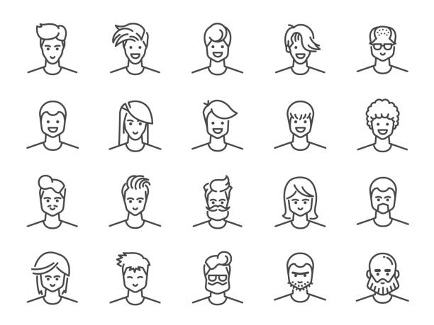 Man avatar line icon set. Included icons as Male, Boy, Profile, Personal and more. Man avatar line icon set. Included icons as Male, Boy, Profile, Personal and more. skin head stock illustrations