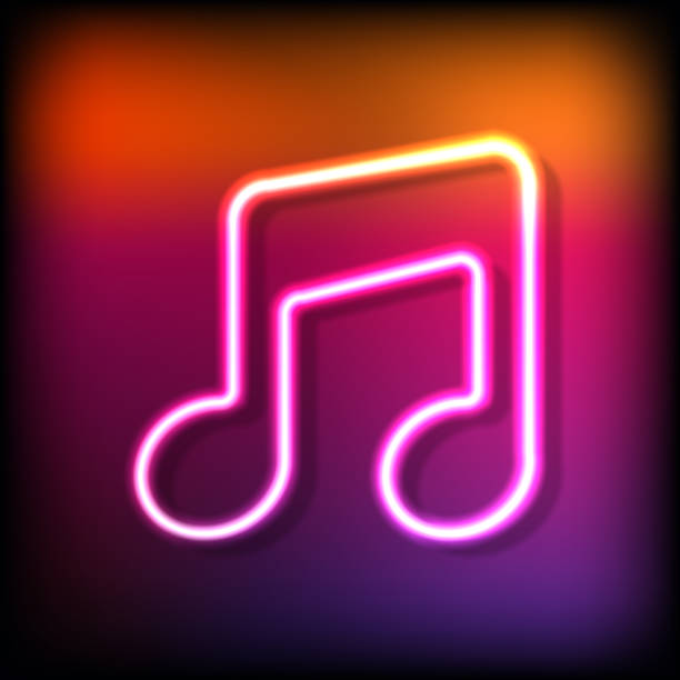 Glowing neon frame in note shape on colorful dark background Glowing neon frame in note shape on colorful dark background for your design. Vector illustration. EPS 10 neon music notes stock illustrations