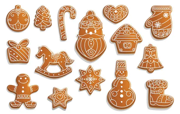 Vector illustration of Gingerbread cookies, Christmas holiday food
