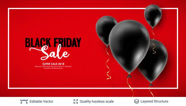 Vector illustration of Black Friday Sale Backgrond. Air balloons and text