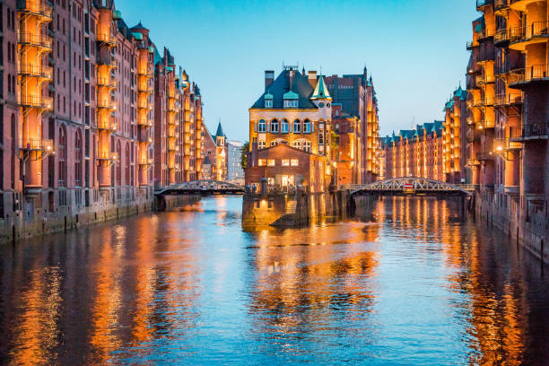 Hamburg Speicherstadt at twilight, Germany