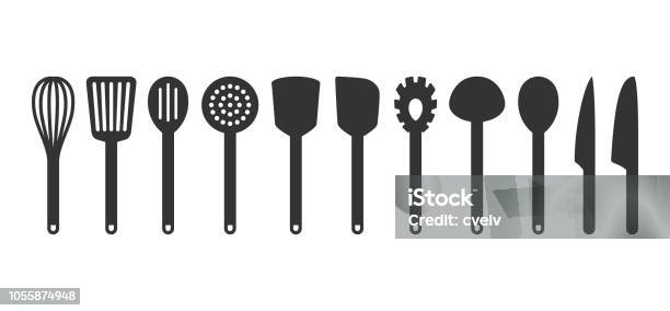 Cooking Utensil Set Of Tools Kitchen Tools Black Isolated Vector Icons Stock Illustration - Download Image Now