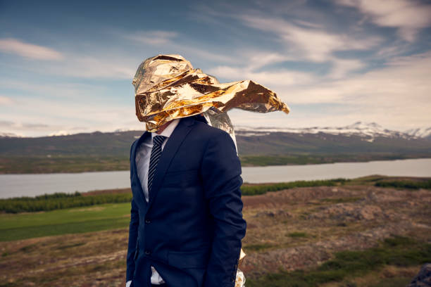 Icelandic wilderness. Businessman after work