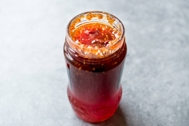 Homemade Organic Cherry Tomato Jam in Jar / Marmalade with Tomatoes.