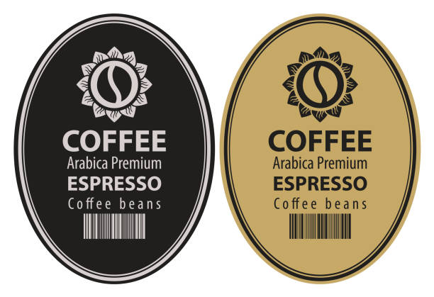 ilustrações de stock, clip art, desenhos animados e ícones de two labels for coffee beans in retro style - bar code illustrations