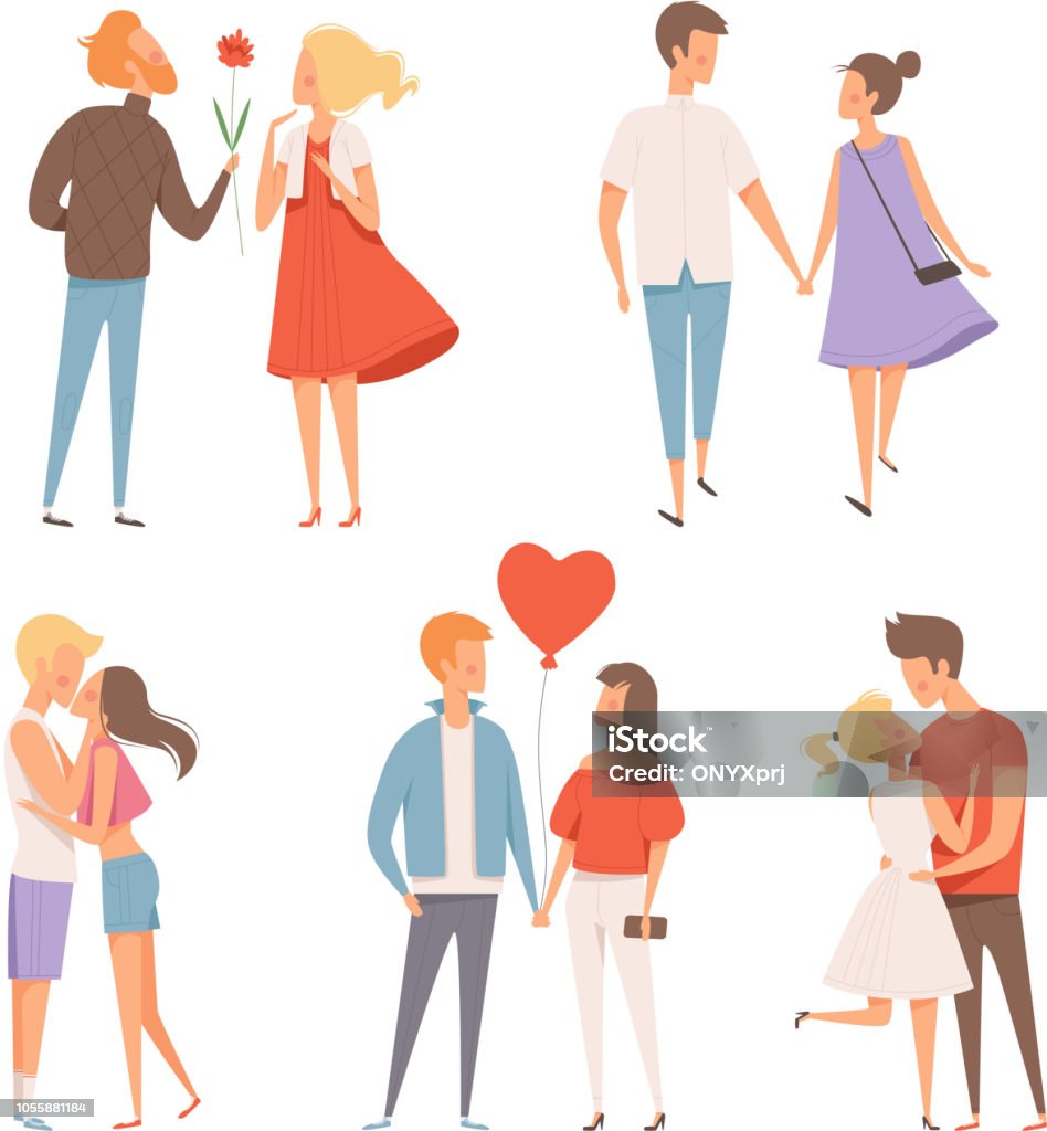 Dating Couples St Valentine Day 14 February Happiness Hugging Romantic  Lovers Characters Vector Date Concept Pictures Stock Illustration -  Download Image Now - iStock