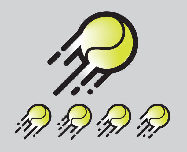 stockillustraties, clipart, cartoons en iconen met geel groen tennisbal logo / pictogram sport bal in beweging met bewegingsonscherpte en lijnen - tennisbal