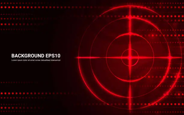 Vector illustration of Abstract red target, shooting range on black background. Vector isolated template for business goal. Shooting target success solutions concept.