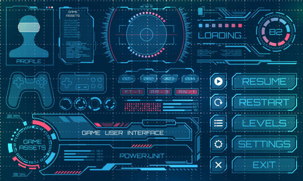 infographic 요소와 hud 사용자 인터페이스, gui, 미래 패널 - ui stock illustrations