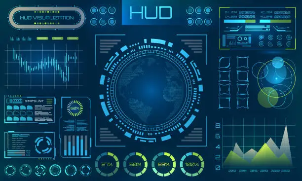 Vector illustration of Futuristic HUD Background. Infographic or Technology Interface for Information Visualization