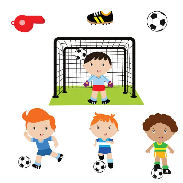 Vector illustration of variation of cute little boy with variation soccer position, cartoon character