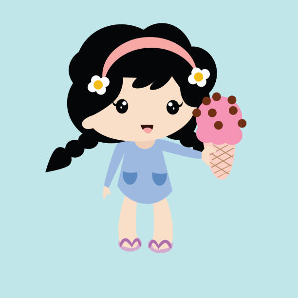 Cute Braided Little Girls With Ice Cream Cartoon Character Stock  Illustration - Download Image Now - iStock