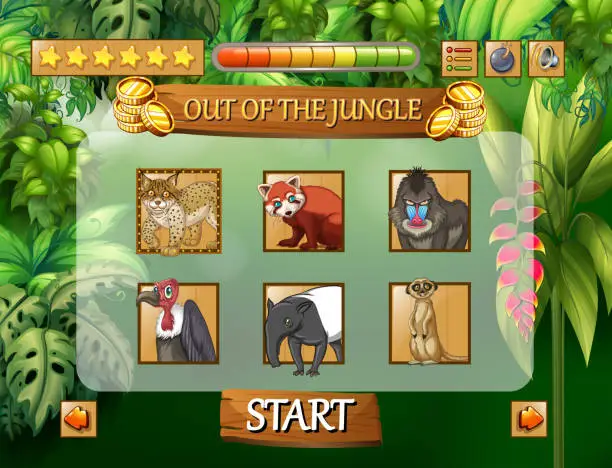 Vector illustration of Wild animals jungle game template