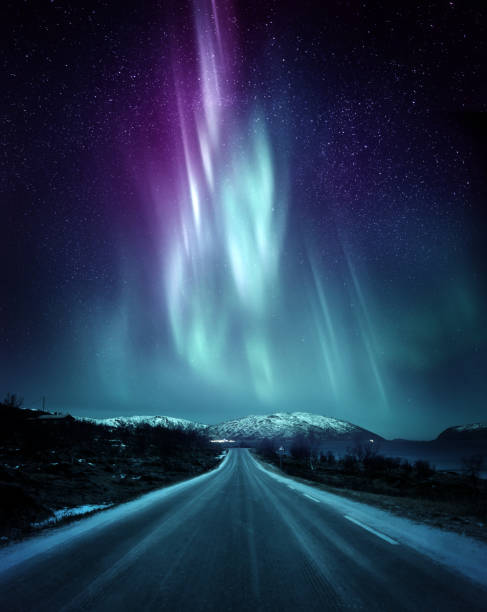 istock Dramatic Northern Lights Aurora In Norway 1055891380
