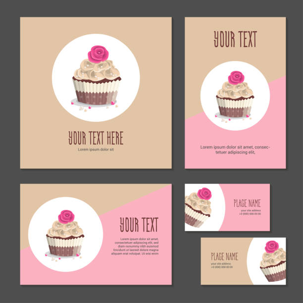 satz von corporate branding kuchen in verpackung - cupcake chocolate pink polka dot stock-grafiken, -clipart, -cartoons und -symbole
