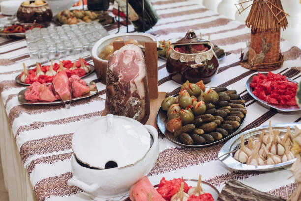 istock meat ham hamon and snacks  on beer table at wedding reception in restaurant. luxury catering. christmas celebration 1055893732
