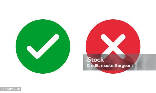 istock green check and red cross symbols, round vector signs 1055895320