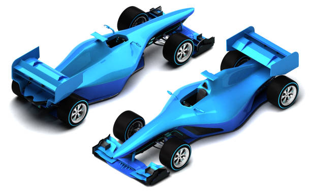 blue 3D formula car isolated on white isometric view