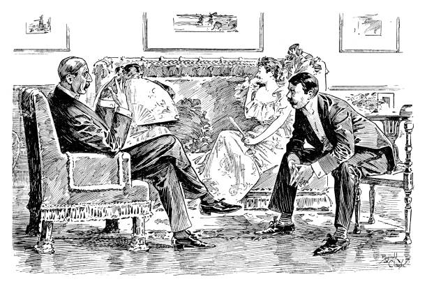 istock British London satire caricatures comics cartoon illustrations: friends 1055898652