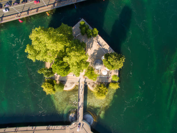 aerial view of leman lake -  geneva city in switzerland - geneva canton imagens e fotografias de stock