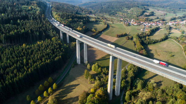 istock Highway bridge through forestland - aerial view 1055898778