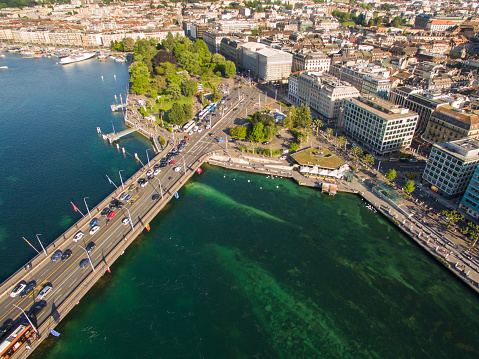 Aerial view of Leman lake -  Geneva city in Switzerland