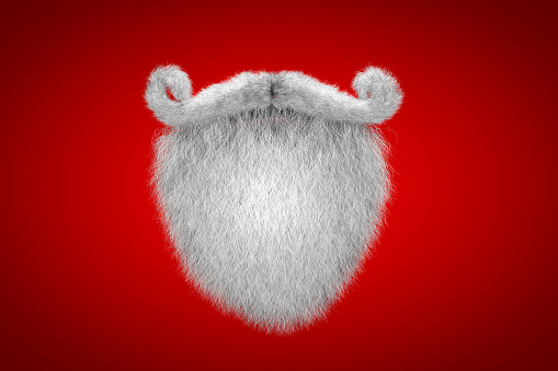 Santa Claus White Mustache and Spade Beard Christmas Background. 3D Illustration.