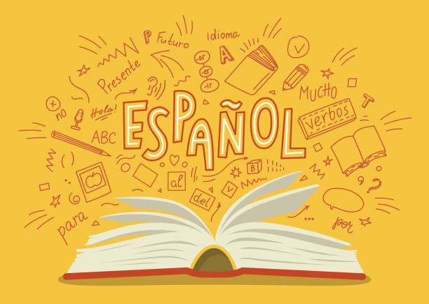 espanol. - text talking translation learning stock illustrations