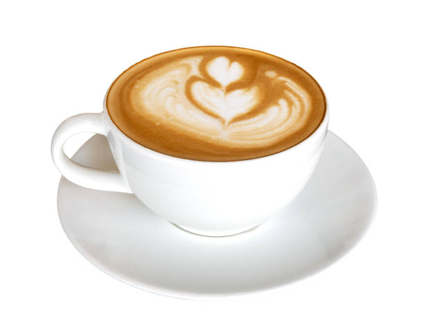 istock Hot coffee cappuccino latte art with spoon isolated on white background, clipping path included 1055915192