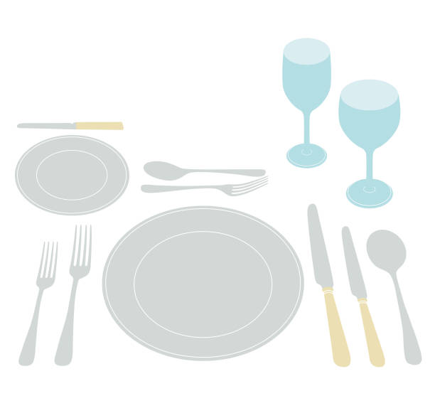 ilustracja wektorowa ustawienia umieszczania - fork place setting silverware plate stock illustrations