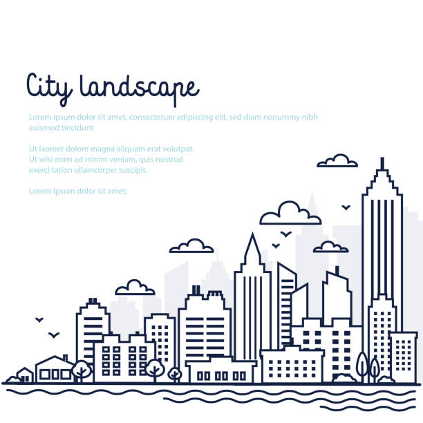 City landscape template. Thin line City landscape. Downtown landscape with high skyscrapers. Panorama architecture Government buildings Isolated outline illustration. Urban life City landscape template. Thin line City landscape. Downtown landscape with high skyscrapers. Panorama architecture Government buildings Isolated outline illustration. Urban life Vector illustration new york city illustrations stock illustrations