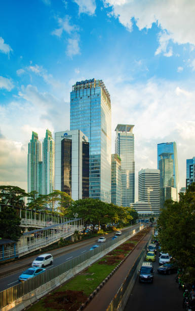 Central Jakarta Sudirman area financial district skyline at sunset