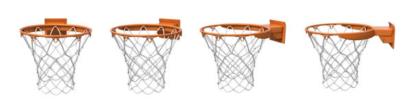 istock 3d rendering of a set made of four basketball baskets with orange loop and fixing bracket. 1055943322