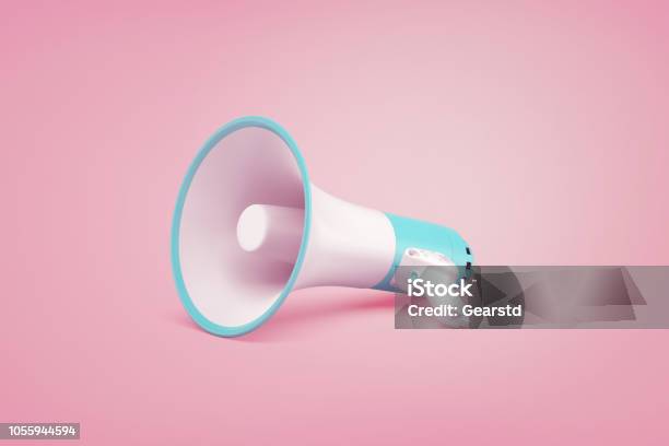 Ein Weißer Und Blauer Portable Schnurlose Megaphon Liegt Auf Einem Pastell Rosa Hintergrund Stockfoto und mehr Bilder von Marketing