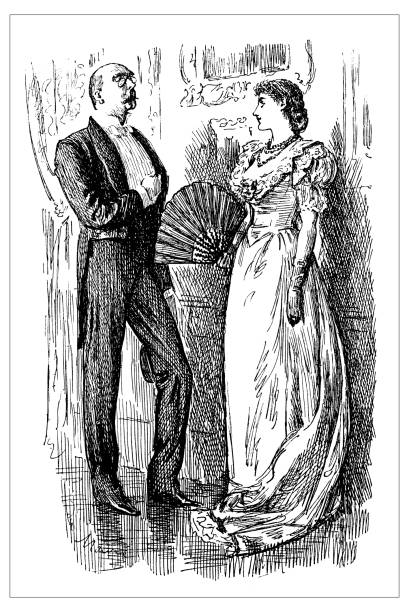 istock British London satire caricatures comics cartoon illustrations: Couple 1055958146