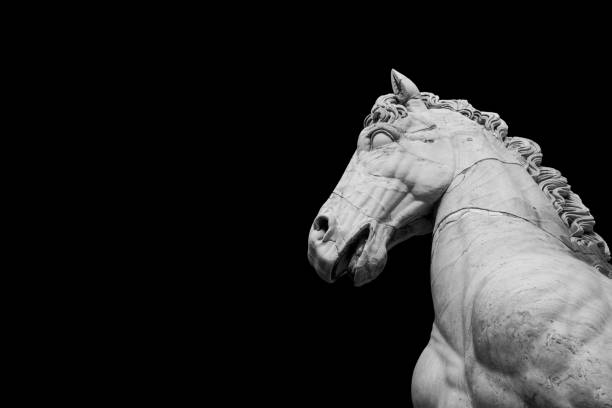 istock Ancient roman horse statue (Black and White with copy space) 1055961136
