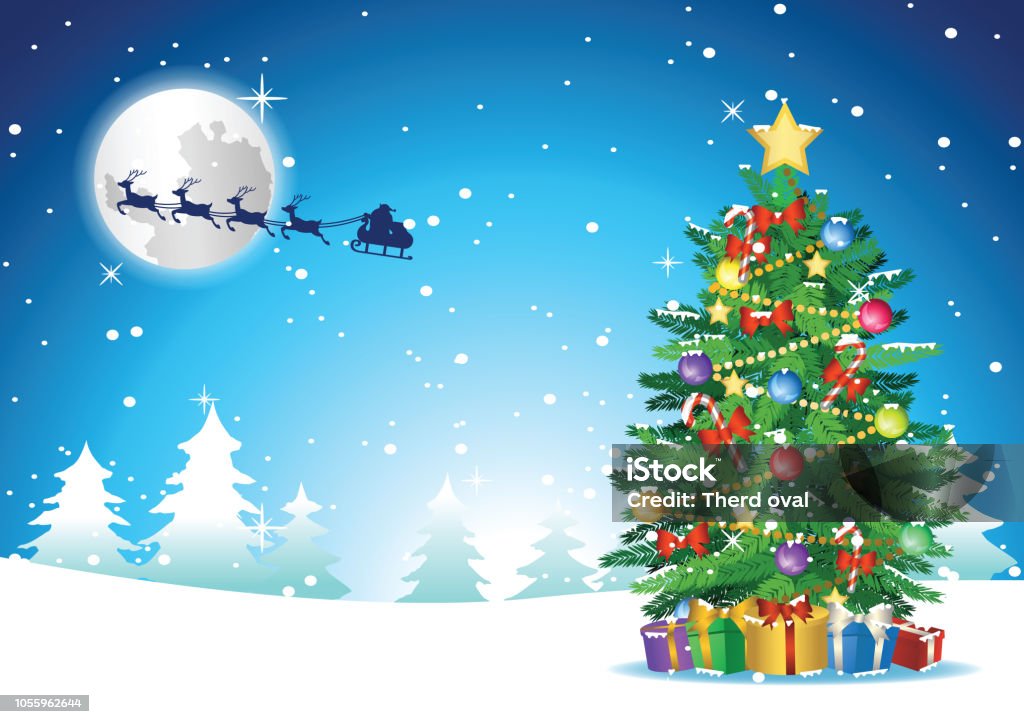 Vetores de Árvore De Natal Fica Na Neve Nas Proximidades Que Mandou  Presente De Papai Noel Que Voar Na Noite De Natal e mais imagens de Papai  Noel - iStock