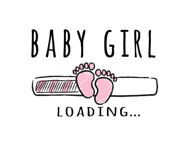 Progress bar with inscription - Baby Girl loading and kid footprints in sketchy style. Progress bar with inscription - Baby Girl loading and kid footprints in sketchy style. Vector illustration for t-shirt design, poster, card, baby shower decoration. funny pregnancy announcements stock illustrations
