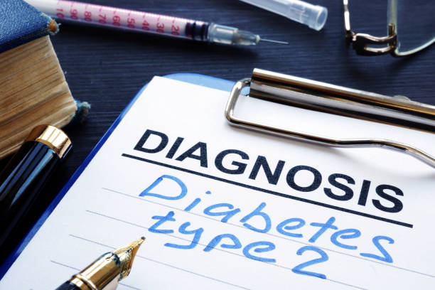 Diagnostic form with diagnosis diabetes type 2. stock photo
