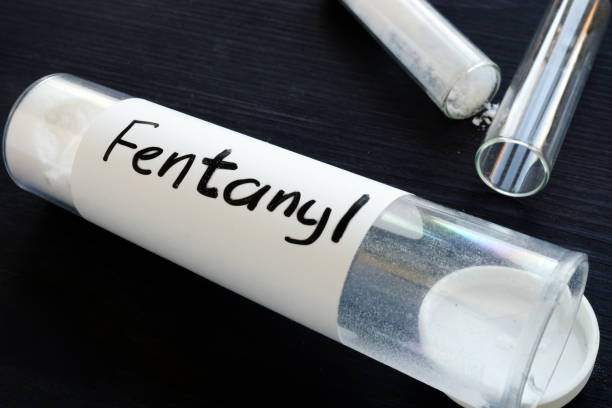 Fentanyl written on a bottle with label. Fentanyl written on a bottle with label. fentanyl stock pictures, royalty-free photos & images